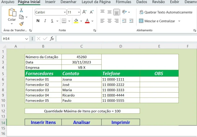 Planilha de Cotação de Preços em Excel