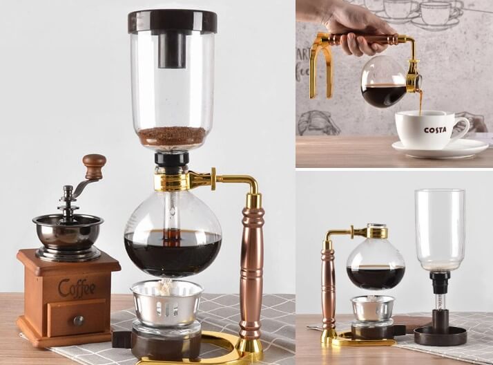 Máquina de café sifão com pote de aço inoxidável durável vidro resistente ao calor
