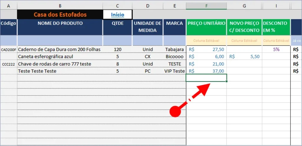 Funcionalidades da planilha de cotação com 20 fornecedores