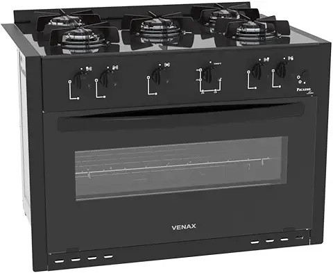 Fogao de Embutir 5 Bocas Venax Picasso Line Preto Fosco Gas Glp