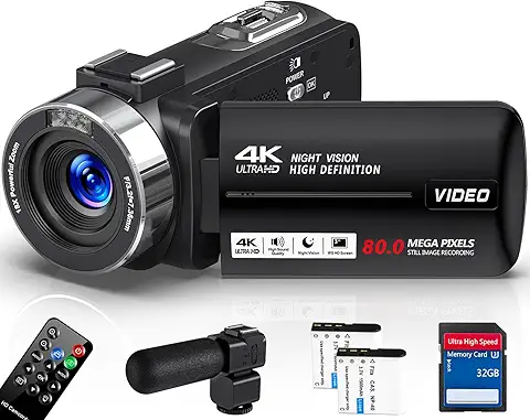 Filmadora 4K 80MP,Câmera de vídeo, Zoom Digital 18x