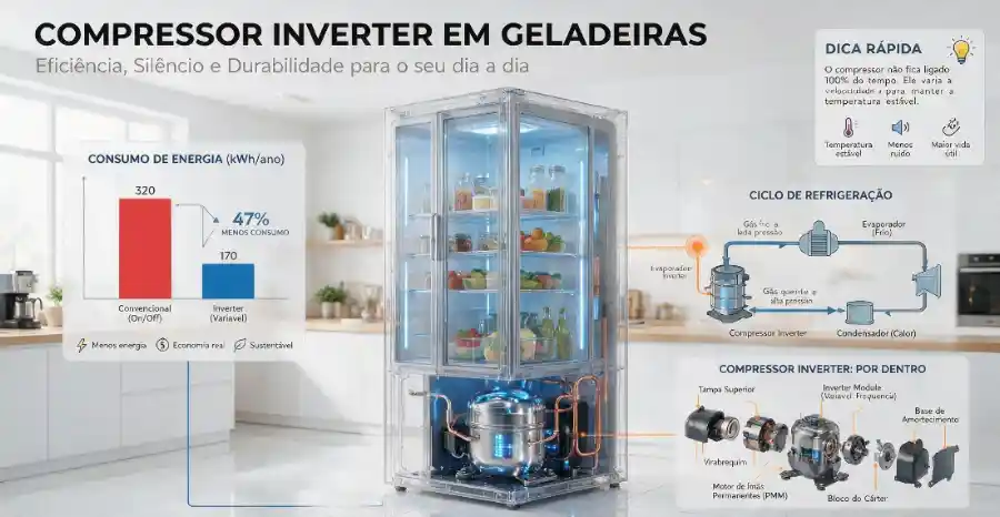 Como o compressor inverter em geladeiras reduz o consumo de energia