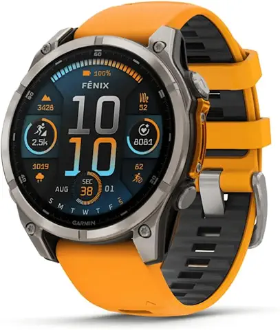 Garmin Relógio Fenix 8x Safira Laranja Titânio 51mm com Monitor Cardíaco de Pulso e